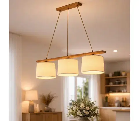 Svietidlá  Luster na lanku AIDA 3xE27/15W/230V pr. 25 cm dub/rafia LD-3.98/DĄB RUSTIK/RAFFIA