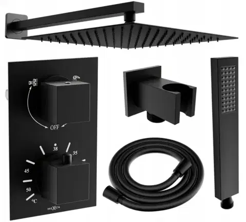 Kúpeľňové batérie MEXEN/S MEXEN/S - Cube DR02 podomietkový sprchový SET + slim sprcha 25, čierny 77502DR0225-70