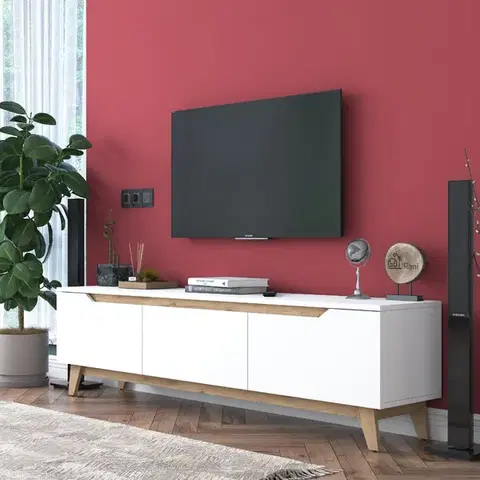 TV stolíky DAHOMAN televízny stolík na nožičkách, biela/orech