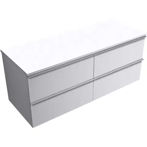 Kúpeľňový nábytok CERANO - Kúpeľňová skrinka Velora - biela matná, úchytka chrómová + doska pod umývadlo Navira Slim - 18 mm - 140x54,8x46,5 CER-665179