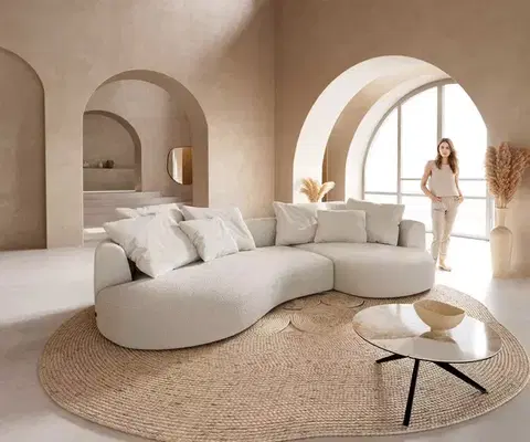 Veľké pohovky DELIFE Pohovka Edina 330x170 cm bouclé bielo-krémová