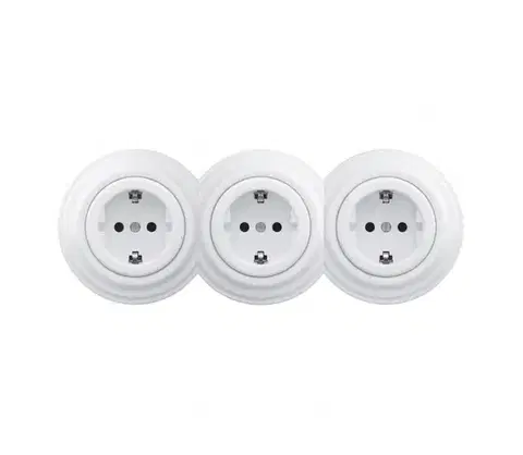 Predlžovacie káble lap - Trojitá retro domová zásuvka s rámikom SCHUKO 230V snehobiela KA0153+2xKA0152+3xKA0160