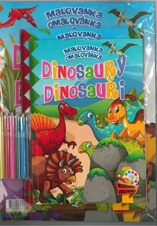 Nalepovačky, vystrihovačky, skladačky Komplet Dinosaury (2 maľovanky+2 aktivity zošity + farebné ceruzky)