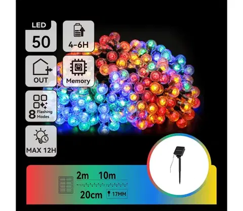 LED osvetlenie  B.V.  - LED Solárna dekoračná reťaz 50xLED/8 funkcií 12m IP65 multicolor B10201JE7