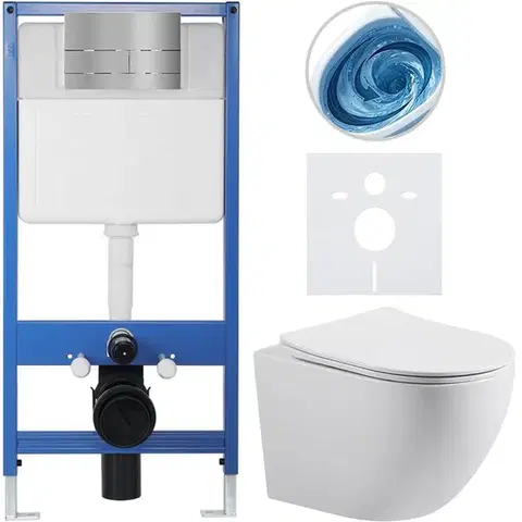 Záchody CERANO - Kompletný WC set Profi/Cesso - biela lesklá - WC tlačidlo Line/Nerez - predstenová inštalácia - 49x36 CER-8050BD84361
