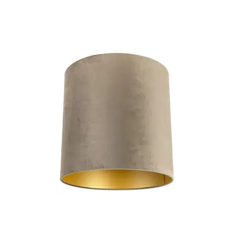 Tienidlo na lampu Zamatové tienidlo na lampu sivohnedé 40/40/40 so zlatým interiérom