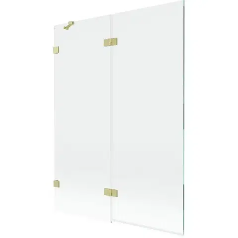 Sprchové dvere MEXEN/S - Lunar vaňová zástena 2-krídlová ľavá 130 x 150, transparent, zlatá kartáčovaná 897-130-100-55-00-L