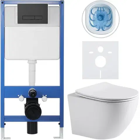 Záchody CERANO - Kompletný WC set Profi/Cesso - biela lesklá - WC tlačidlo Slim/Čierna matná - predstenová inštalácia - 49x36 CER-8050BD9