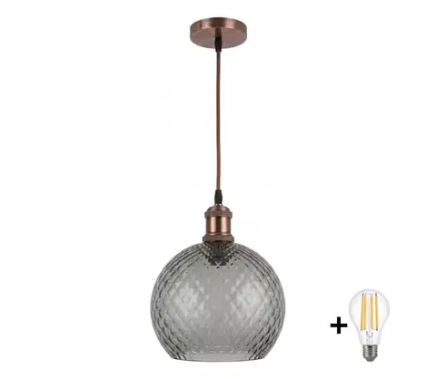 Svietidlá BRILAGI-LED Luster na lanku RETRO GLASS 1xE27/60W/230V priemer 25 cm medený/dymovo šedý NSTK7486+AI0179