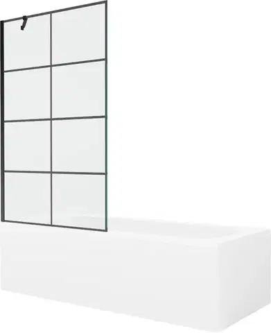 Sprchové dvere MEXEN/S - Vega obdĺžniková vaňa 180 x 80 cm s panelom + vaňová zástena 100, čierna vzor 550118080X9510007077