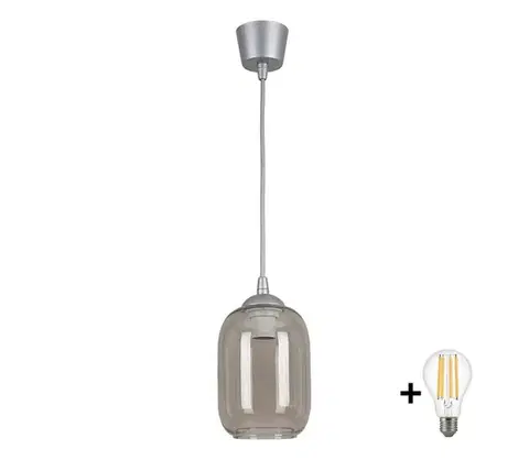 Svietidlá BRILAGI-LED Závesné svietidlo na lanku R GLASS 1xE27/60W/230V pr. 14 cm strieborná/dymovo sivá NSTK7757+TK8612A