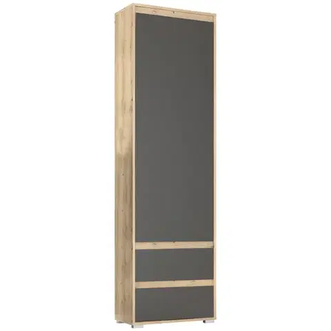 Šatníkové skrine NABBI Thebes PB-1D2DRWS jednodverová predsieňová skriňa dub artisan / sivá
