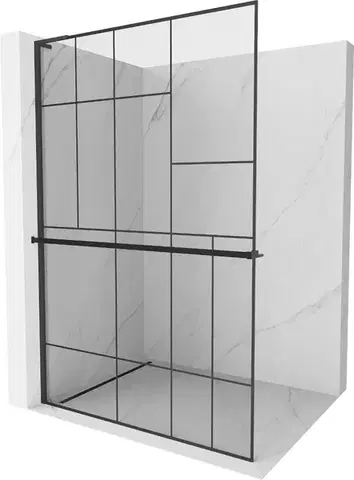 Sprchové dvere MEXEN/S - Kioto+ L Sprchová zástena WALK-IN s poličkou a držiakom uterákov 110 x 200, čierny vzor, čierna 800-110-123-70-78