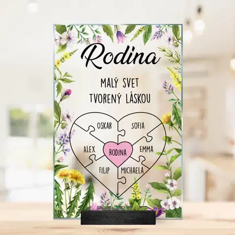 Tabuľky s venovaním (darčeky) Sklenená plaketa s menami - Naša Rodina