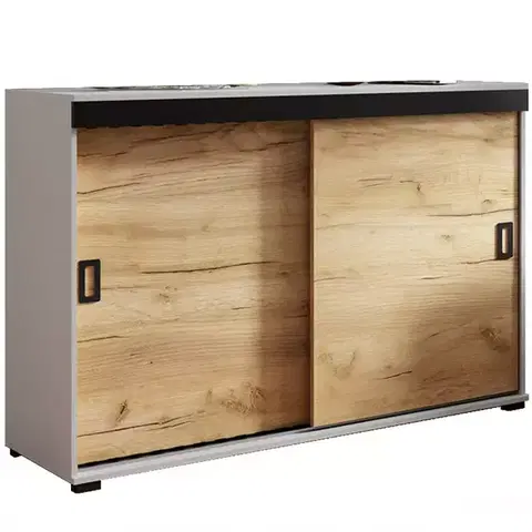 Komody do spálne Komoda Retro 140 Biely/Craft + Čierna Rukoväte