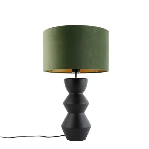 Stolné lampy Dizajnová stolná lampa čierna s tienidlom z čierneho zamatu zelená so zlatom 35 cm - Alisia
