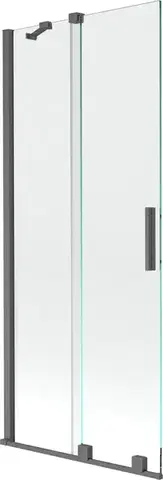 Sprchové dvere MEXEN/S - Velar Dvojkrídlová posuvná vaňová zástena 80 x 150, transparent, šedá kartáčovaná 896-080-000-01-66