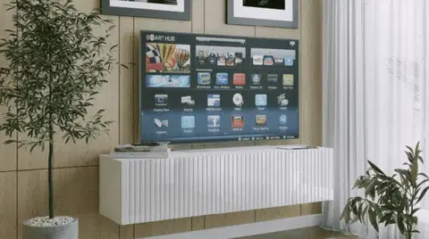 TV stolíky ArtExt Závesný TV stolík JOY | 150 cm Farba: Biely lesk (drážky)