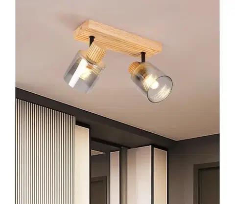 Svietidlá BRILAGI - Bodové svietidlo HYGGE 2xE14/15W/230V drevo/dymové BRI403