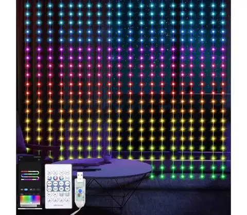 Vianočné dekorácie  LED RGB stmievateľný záves WIZARD 400xLED/USB 2x2m + diaľkové ovládanie EK1390