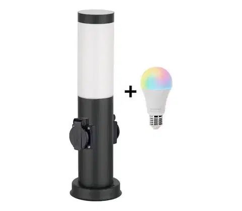 LED osvetlenie Brilagi - LED RGBW Vonkajšia lampa s 2 zásuvkami 1xE27/12W/230V 40 cm IP44 čierna BG3944+AI0819