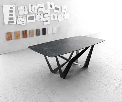 Jedálenské stoly DELIFE Jedálenský stôl Edge oválny tvar 200x100 cm Laminam® keramika Nero Greco antracitová stredová podstava plochá oceľ čierna