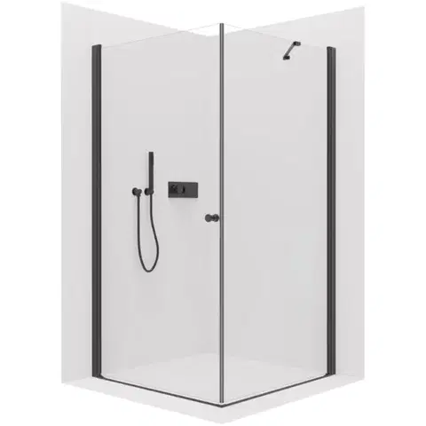 Sprchovacie kúty CERANO - Sprchovací kút Antelo L/P - 6 mm - čierna matná, transparentné sklo - 110x80x190 - otočný CER-482209