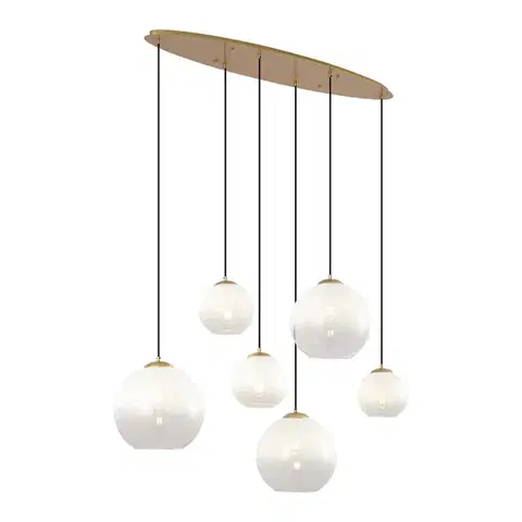Závesné svietidlá Hotelová elegantná závesná lampa mosadzná s bielym sklom obdĺžniková 6-svetelná - Misty
