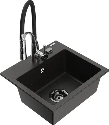 Kuchynské drezy MEXEN/S MEXEN/S - Milo granitový drez 1-miska vrátane batérie Aster, čierna/zlatá metalik 6505-75-73450-07-B