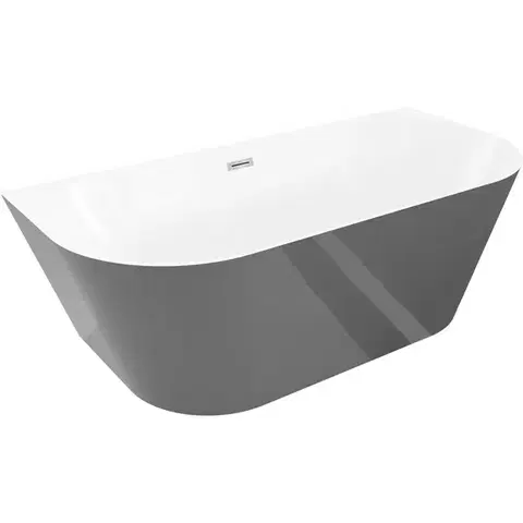 Vane MEXEN/S - Oval Slim voľne stojaca vaňa nástenná 170 x 80, biela/sivá, sifón a prepad chróm 52661708062-01