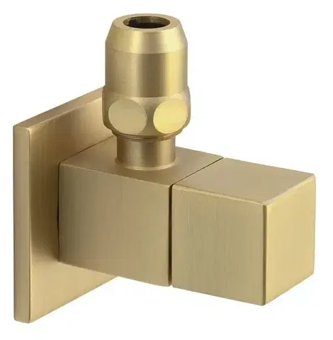 Doplnky do kúpeľne SAPHO - Rohový ventil s matkou, hranatý, 1/2"x 3/8", zlato mat SL219