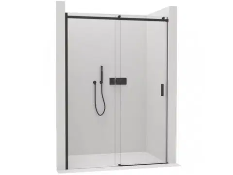 Sprchovacie kúty CERANO - Sprchové posuvné dvere Santoro Ľ/P - 8 mm - čierna matná, transparentné sklo - 160x195 CER-8050BD7264