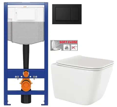 Závesné wc sety CERSANIT predstenový inštalačný systém s čiernym tlačidlom K97-0574 + WC INVENA PAROS  + SEDADLO K97-526 0574 RO1