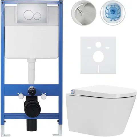 Záchody CERANO - Kompletní WC set Profi/Cronus Standard - bílá lesklá - WC tlačítko Duo/Chrom - předstěnová instalace - 59,3x38,4  CER-207104