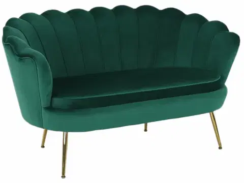 Pohovky a gauče KONDELA Noblin dvojsedačka smaragdová (Velvet) / zlatá