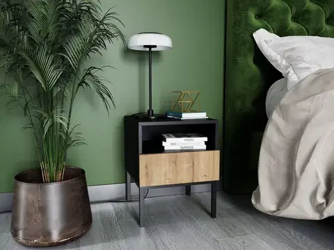 Nočné stolíky ELJEN nočný stolík, čierny mat-dub artisan
