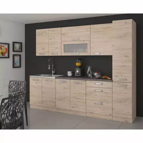Modulový kuchynský nábytok Kuchynská linka Karolina dub bordeaux 260 bez dosky