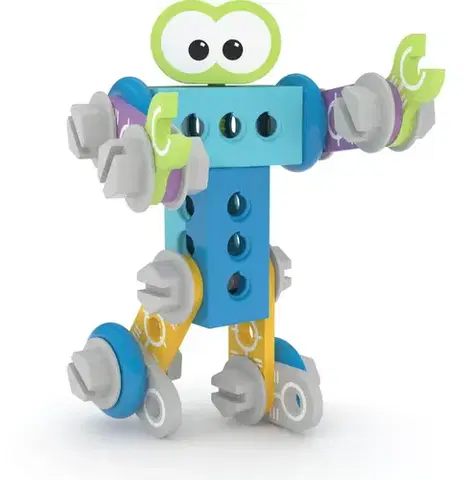 Drevené stavebnice a kocky Robot na skateboarde vo veľkej tube J’ADORE