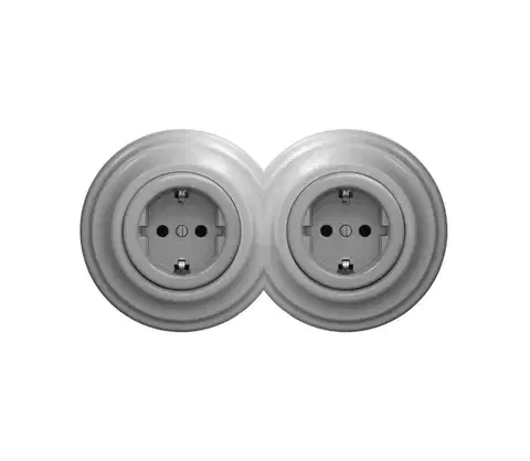 Predlžovacie káble Reblig - Dvojitá retro domová zásuvka s rámikom SCHUKO 230V sivá 2xRG0053+2xRG0111