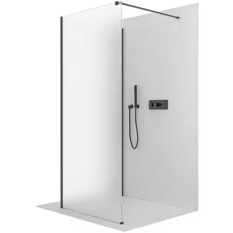 Sprchovacie kúty CERANO - Sprchová zástěna Walk-in Onyx Corner Cube L/P - 8 mm - hranatá vzpěra - černá matná, mléčné sklo - 100x100x200  CER-8050BD7385