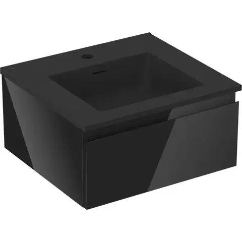 Kúpeľňový nábytok MEXEN/S - Orio kúpeľňová skrinka 50 cm s umývadlom Otis, 1 šuplík, čierna lesk/čierna mat 91A10-05023-1-BF70-W18M71