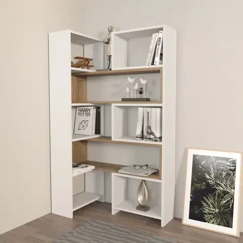 Knižnice Knižnica Poyraz - White, Walnut