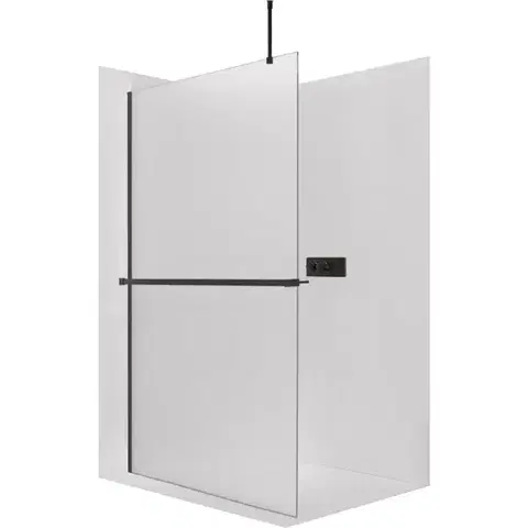 Držadlá k vani CERANO - Sprchová zástěna Walk-in Onyx Top Round L/P - 8 mm - kulatá vzpěra + polička/držák na ručníky - černá matná, mléčné sklo - 80x200  CER-8050BD1615