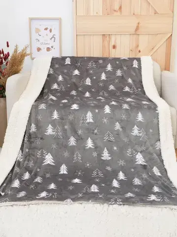 Deky MKLozkoviny.sk Baránková deka mikroplyš Exclusive 150 × 200 cm – Stromčeky sivá