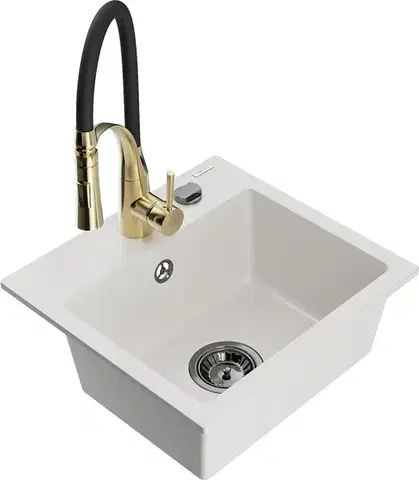Kuchynské drezy MEXEN/S MEXEN/S - Milo granitový drez 1-miska vrátane batérie Aster, biela 6505-20-73450-57-B