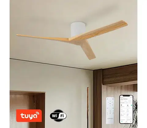Ventilátory ZE - Stropný látor VELLON Wi-Fi Tuya biela/paulownia + diaľkové ovládanie ZEV031
