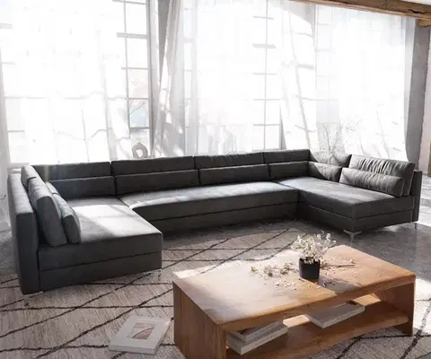 Sedacie súpravy XL DELIFE Pohovka v tvare U Elio XL 400x185 cm imitácia kože vintage antracitová