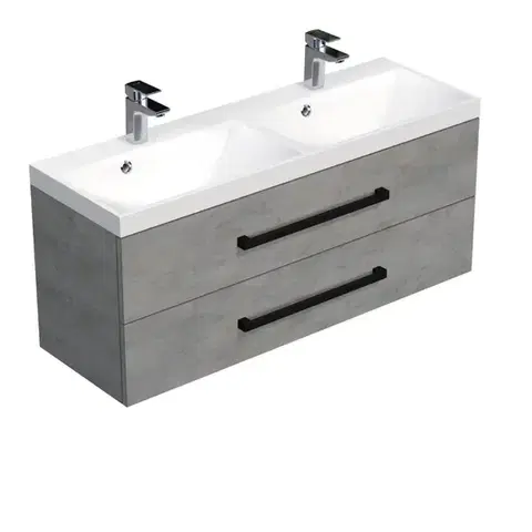 Kúpeľňový nábytok Kúpeľňová skrinka s čiernou úchytkou a umývadlom SAT Cube Way 120x53x40 cm betón mat CUBE2C120ZBE CUBE2C120ZBE