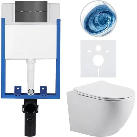 Záchody CERANO - Kompletný WC set Profi/Cesso - biela matná - WC tlačidlo Line - tmavo šedá - na zamurovanie - 49x36 CER-8050BD84374