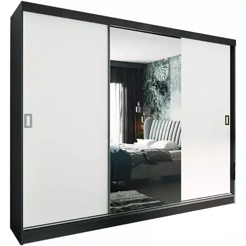 Spálňové šatníkové skrine Skriňa Retro 200 1L grafit/ Dvierka biely